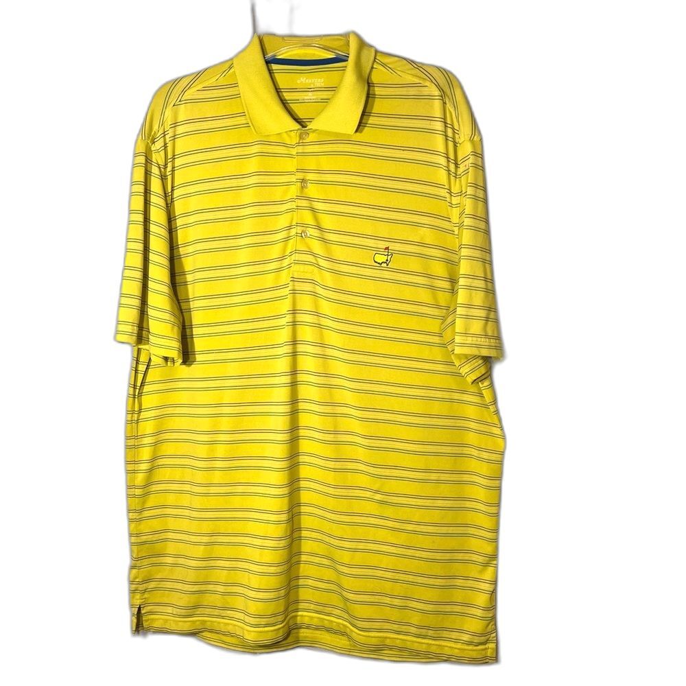 Masters tech lime green stripe three button polo masters logo embroidery size XL